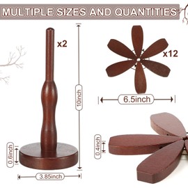 Yerliker Tree Coasters Set of 12, Wooden Trivets for Hot Dishes, Stackable Trivet Set with Stand, Foldable Walnut Wood Tree Table Mat Coaster Holder for Kitchen Counter Pots Pans Plates Pad