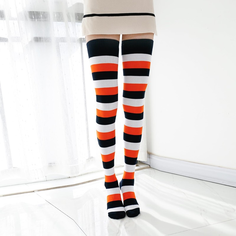 Kayhoma Extra Long Cotton Stripe Thigh High Socks USA Flag