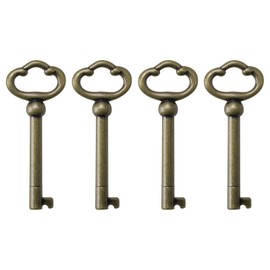 KY-2AB Antique Brass Plated Hollow Barrel Skeleton Key,Hollow Barrel Antique Skeleton Key for Antique Cabinet Doors, Grandfather Clocks, Dresser Drawer - Vintage, Old Furniture (4 Pcs)