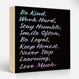 Msticey Be Kind Be Yourself Work Hard Stay Humble Smile Often 6x6 Inch Encouragement Wood Box Signs, Funny Home Office Shelf Wooden Plaque Desk Decor, Appreciation Gifts for Coworkers Friend Family