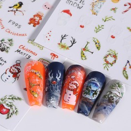 6 Sheets Christmas Nail Stickers 3D Self-Adhesive Xmas Nail Decals Winter Holiday Nail Art Stickers Santa Claus Reindeer for Women Girls Nail Supplies Nail Art Design Decoration Accessories