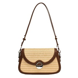 Straw Crossbody Bag for Women Small Shoulder Handbag Fashion Hobo Bag Trendy Underarm Mini Purse (Brown)