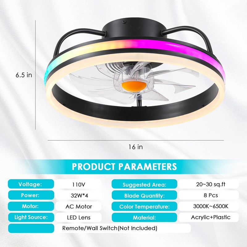 Ceiling Fan-Low Profile Ceiling Fan with Light - Modern Flush