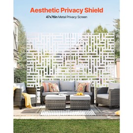 VEVOR Metal Privacy Screen, 47" W x 76" H Outdoor Privacy Screens 3-Panel, Freestanding Outdoor Divider with Stand, Decorative Garden Steel Privacy Fence for Balcony Patio Indoor Room Hot Tub White