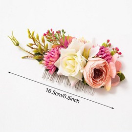 Large Artificial Rose Flower Metal Hair Side Combs Slide with Teeth Hair Clips Floral Wedding Bridal Headpieces Hairpins Barrettes Decorative Hair Comb Bun Accessories for Women