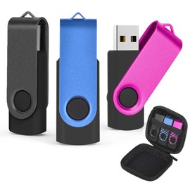 AreTop 16 GB USB Stick with USB Memory Stick Bag, High Speed USB 2.0 Memory Sticks, for Data Storage (Black/Blue/Pink)