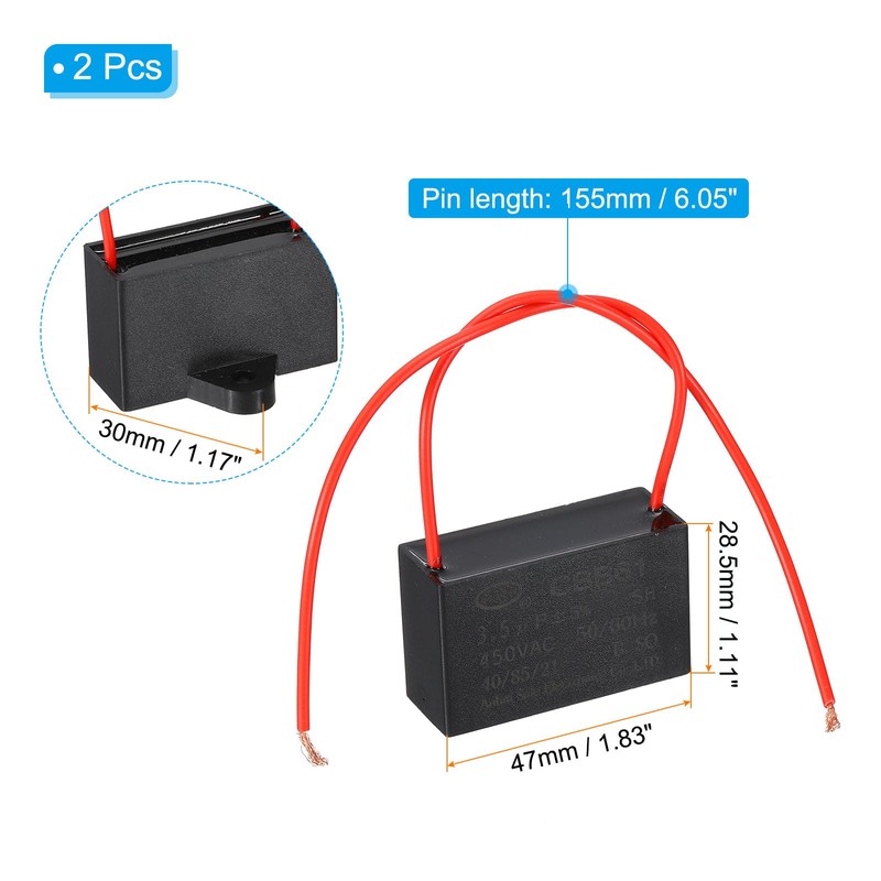 PATIKIL 3.5uF 450 V CBB61 Capacitor, 2Pcs Ceiling Fan Capacitor