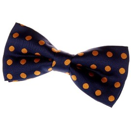 Retreez Men Classic Polka Dots Woven Microfiber Pre-tied Bow Tie (4.5") - Navy Blue with Gold Dots