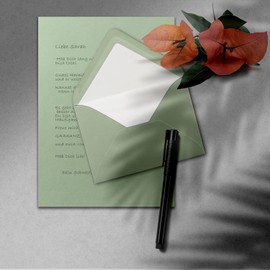25 x Letter Paper Sets A4 with C6 Lined Envelopes, Wet Seal, Eucalyptus Green, Matte Writing Paper and Envelopes with White Silk Lining