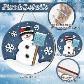 Whaline Christmas Snowman Wooden Hanging Sign Hello Winter Door Hanger Sign Snowflake Front Door Decor Xmas Winter Welcome Wreath Sign for Indoor Outdoor Home Farmhouse Wall Window Decor