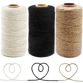 Anvin Cotton Twine - Natural Jute Packing & Wrapping Twines (Black, White) - 984 Feet, 10 Ply, 2mm Thick - Ideal for Bakers, Butchers, Arts & Crafts, Gardening - Pack of 3