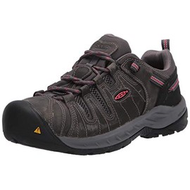 KEEN Utility Women's Flint 2 Low Height Leather Steel Toe Work Shoes, Magnet/Rose, 8 Wide US
