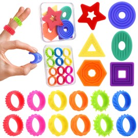 Kaisibum Pack of 18 Fidget Toys, 6 Anti-Stress Sensory Stones, 12 Fidget Ring Toys, ADHD Toy, Autism Toy for Children and Adults to Relieve Stress