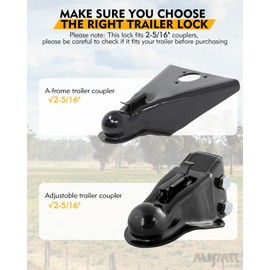 Aupar Heavy Duty Trailer Lock, Patent-Designed Trailer Coupler Lock Fits 2-5/16" Couplers, Trailer Hitch Lock with Special Key Design, Red