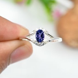 JEWELSTREZORO Tansanit im Labor gezüchtet Edelstein Bandring Sterling Silber ring Männer & Frauen Bandring alle Größen Handarbeit Jewerly TSR1243AV_28 (74 (23.6))