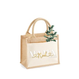AMBERGER DESIGN by A&M Osterhage amd Jute-Tasche "MAMA Geburtsgeschenk Name & Datum Säugling personalisiert | Jute-Beutel Nachhaltig | Größe S