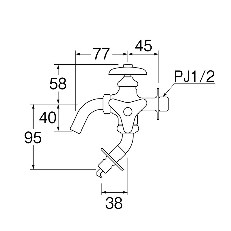 SANEI JF123TK-1-13 Double Mouth Horizontal Faucet for Washing Machines, Nominal