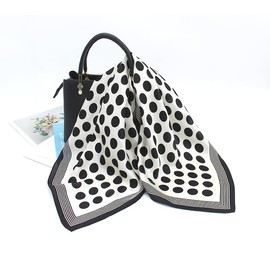 ANDANTINO 100% Pure Mulberry Silk Square Scarf for Hair-27'' Women Men Natural Silk Neckerchief Digital Printed Headscarf, Big Polka Dots, Medium