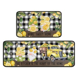 Ghroiep 2 Piece Lemon Kitchen Decor Rugs Set, Farmhouse Country Rules Mats Non Skid Washable Absorbent Microfiber Kitchens Accessories Decoration Floor Mat 17"x47"+17"x30"