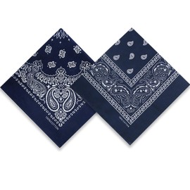 Dorilin 2 Pack Types of Paisley Pattern Bandanas, 22x22 Inches Cotton Bandanas Handkerchief Face Mask for Men & Women (Navy blue-2 Pack)