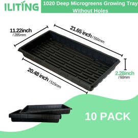 ILITING Standard 1020 Tray Sturdy Plant Growing Trays Plastic Seed Starter Tray for Microgreens Heavy Duty Seedling Trays No Drainage Holes 10 Pack