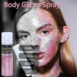 Body Glitter Spray for Hair Face,Shiny Glitter Makeup for Festival Music Clothes Glitter Hairspray Prom Party Pink