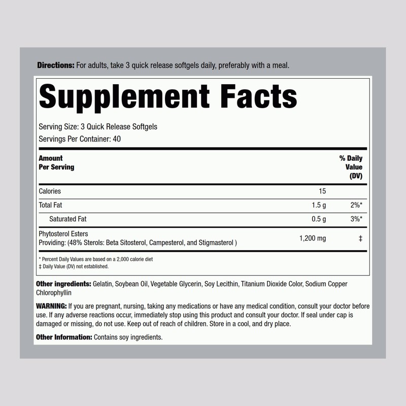 Piping Rock Plant Sterols Supplement | 1200 mg | 120