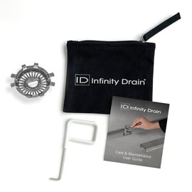 Infinity Drain HMK-U Hair Maintenance Kit. Includes maintenance guide, DKEY Lift-out key, and HS 2 Hair Strainer.