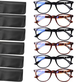 Henotin 6 Pack Reading Glasses for Women Men Blue Light Blocking Stylish Computer Readers with Leather Case (Mix-Black Leopard, 2.75, multiplier_x)