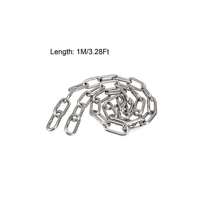 sourcing map Stainless Steel 304 Hardened Proof Coil Chain 1m