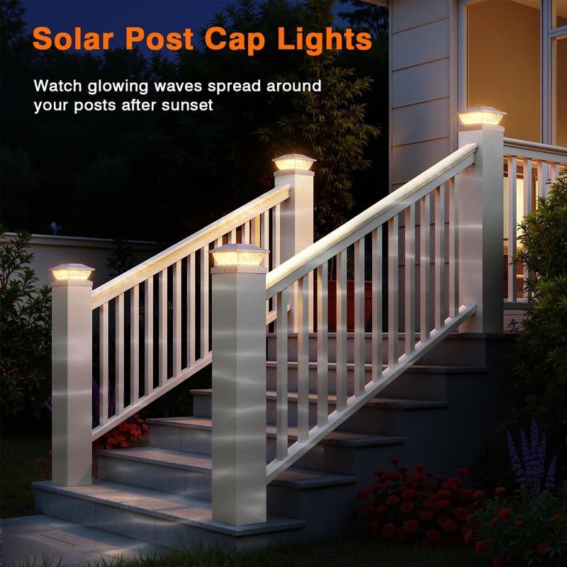 ENSLI Solar Post Cap Lights Outdoor 6 Pack, 2 Mode