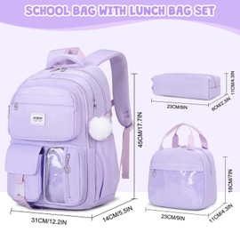 ACESAK Backpack for Girls - Girls Backpack with Lunch Bag & Pencil Pouch for Teen Kids Laptop Backpack for Women, Elementary Middle High School Bookbag Travel Daypack (Purple)