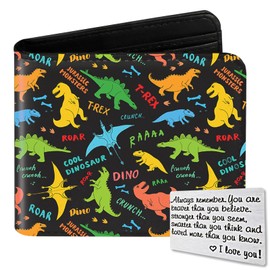 Qoibraze Kids Wallet for Boys Teen, Funny Bifold Leather Purse Age 6-8 9-12 12-14, Cool Boy Wallet for Kids, Small Wallets with Coin Pocket for Childrens Birthday Christmas Gifts (Dinosaur-Cool)