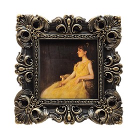 CISOO 4x4 Vintage Small Picture Frame, Antique Ornate Black and Gold Square Photo Frame, for Table Top and Wall Display, Decorative Floral Design Retro Home Decor, Photo Gallery Art