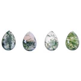 AURA GEMS 4 PCS Natural Moss Agate Pear Shape, Portrait Cut Gemstone Wholesale Lot, Jewelry Making Loose Gemstone, Polished Minerals, DIY, Wire Wrapping, Healing Crystals, Bulk Gemstone Deal 9X6X3 MM