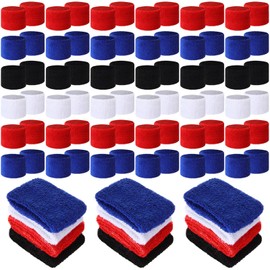 Lounsweer 72 Pcs Wrist Sweatbands Bulk for Kids Teams Sweat Bands Sports Fan Wristbands Wristband Athletic Sports Kids Sweatbands for Field Day Gym Party (Red, Royal Blue, White, Black)