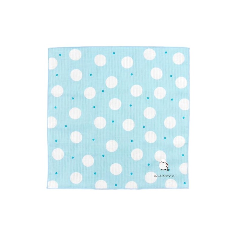 Hamamonyo Reversible Gauze Handkerchief, Double Polka Dots and Simahogus, blue