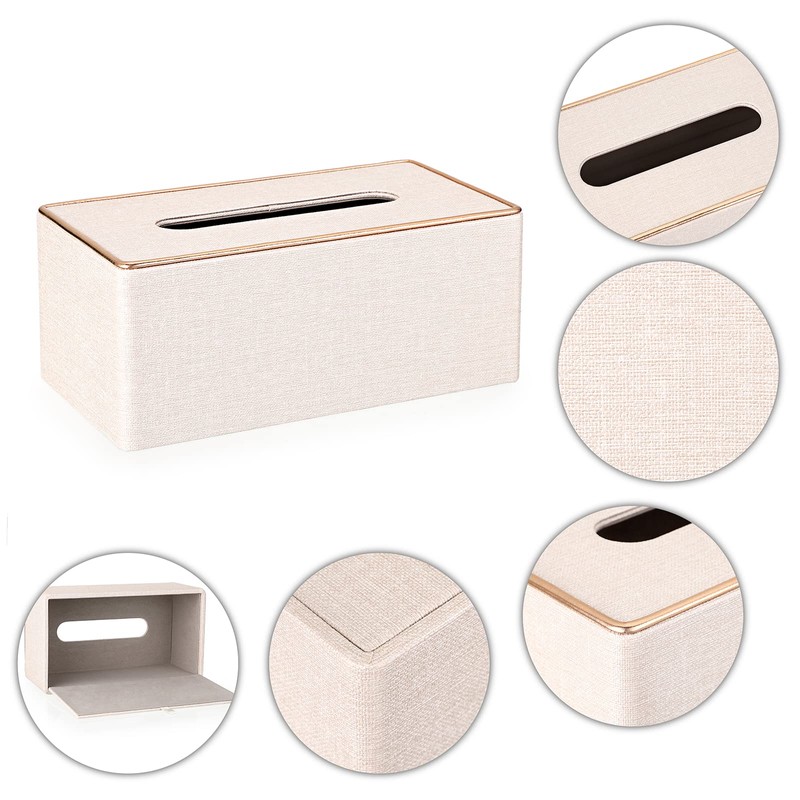 BTSKY Household Rectangular Linen Tissue Box with Decorative Gold Line