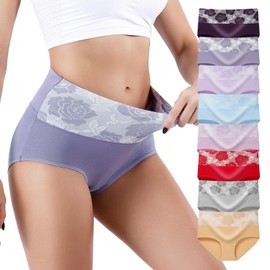 Honzadar Women Underwear Breathable Panties Cotton Tummy Control High Waist Briefs Full Coverage Panty Multipack G8-M