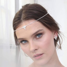 Jumwrit Bohemian Floral Headpiece Dainty Forehead Chain Rhinestone Bridal Head Chain Wedding Hair Accessories for Women（Silver）