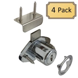 Desunia Office Desk Lock for Drawer & Door - 7/8" (.875") Bore - Polished Chrome - Keyed Alike - Includes Escutcheon Trim Ring, Strike, & Screws - 4 Locks