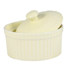 Ciieeo Ceramic Pudding Bowl with Lid Heat Resistant Baking Bowl for Desserts Soups Egg Custards Stylish Small for Home Kitchen Use Yellow