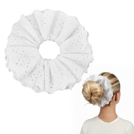 White Large Lace Scrunchies, Oversized Scrunchie Satin Hair Scrunchies Lace Double Layer No Damage Hairties Elastic Ponytail Hair Holder Accessories Thick Bulk Scrunchie for Ladies Girls