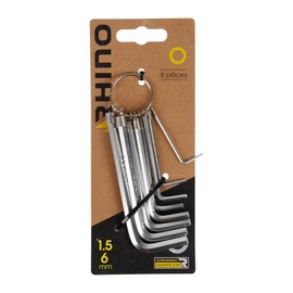 Rhino 8 Hex Set of 8 Allen Keys-Diameter 1.5 to 6 mm-Manufactured from Steel (Chrome Vanadium) Multiple, Nc, 1,5/2 / 2.5/3 / 4/5 / 5.5 / 6mm