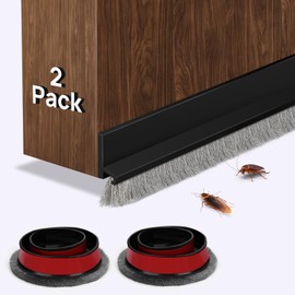 JOALGFDA 2 Pack Guardapolvo y Protector para Puerta, Diseño Integrado con Cepillo, Tope de Corrientes de Aire para Aislamiento de Aire Frío o Caliente,3cm(AN) 100cm(L) (Negro)