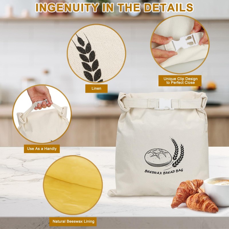 Beeswax Bread Bags for Sourdough Storage, 2 Packs Reusable Containers