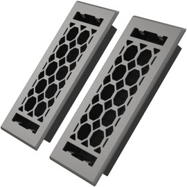 Floor Register 4x10 Vent Cover – 2 Pack – Heavy-Duty Steel, Rustproof & Walkable Grates, Easy Drop-in Install, Adjustable Air Supply Switch - Decorative Honeycomb Design, Brushed Nickel