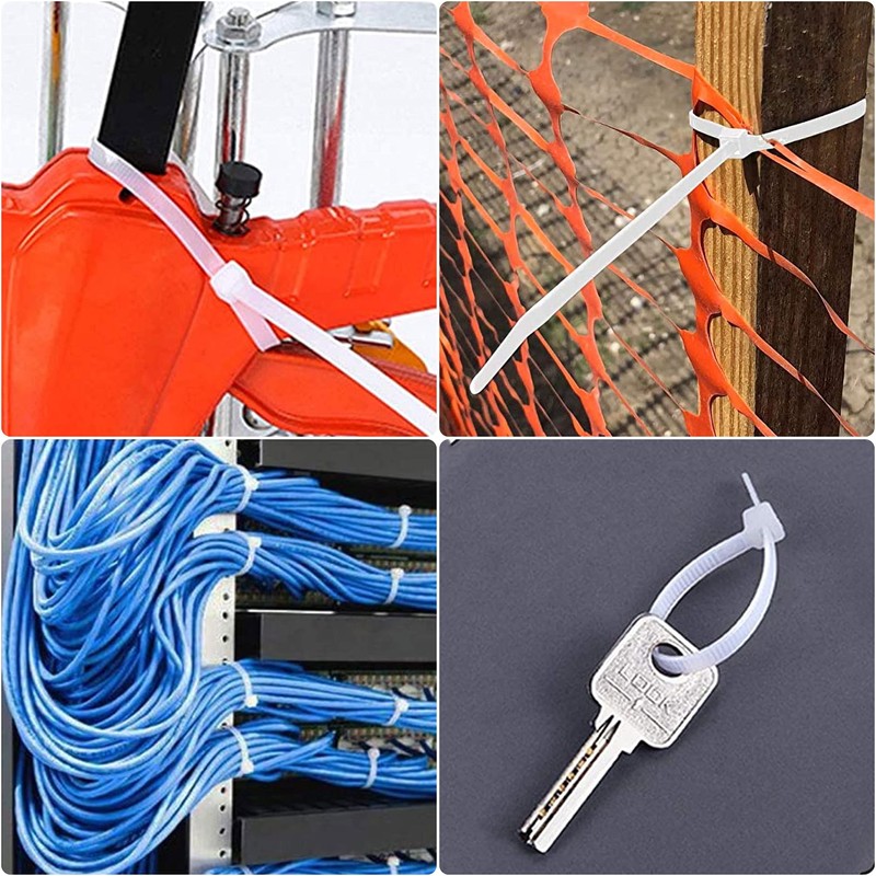 Pack of 500 Cable Ties, White, 200 mm, Adjustable Cable