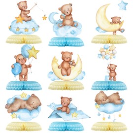 Tarklanda 9 Pcs Bear Baby Shower Honeycomb Centerpieces for Boys Party Decorate,Little Bear Balloons Cutouts Table Topper Honeycomb 3D Table Decoration for Kids Baby Shower Birthday Party Supplies