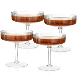 BELLAFORTE Champagne Coupe Glasses, Martini Glasses | Set of 4 | 7 oz Classic Cocktail Glasses, Fluted Glassware Crystal with Stem for Martini, Manhattan, Cosmopolitan in Premium Gift Box